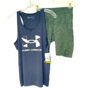 NEW 2 Pc Under Armour Black Tank Sz YXL & iuga shorts Sz XS Bin N